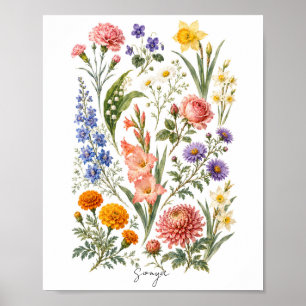 Personalisierter Familiengeburtsblumen-Druck Ben Poster