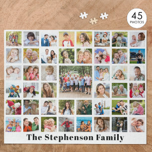 Personalisierter Familienname 45 Foto-Collage Weiß Puzzle