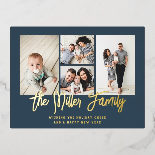 Personalisierter Familienname 4 Fotomaterial Folien Feiertagspostkarte (Vorderseite)