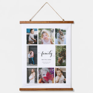 Personalisierter Familienname 8 FotoCollage Wandteppich Mit Holzrahmen