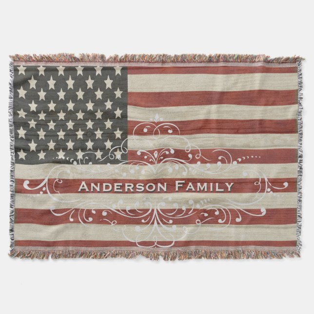 Personalisierter Familienname Amerika Flag Holztex Decke (Vorderseite)