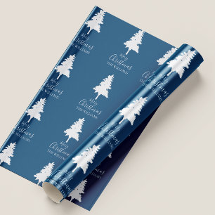 Personalisierter Familienname Blau Weiße Weihnacht Geschenkpapier