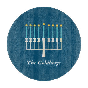 Personalisierter Familienname Blue Hanukkah Menora Schneidebrett