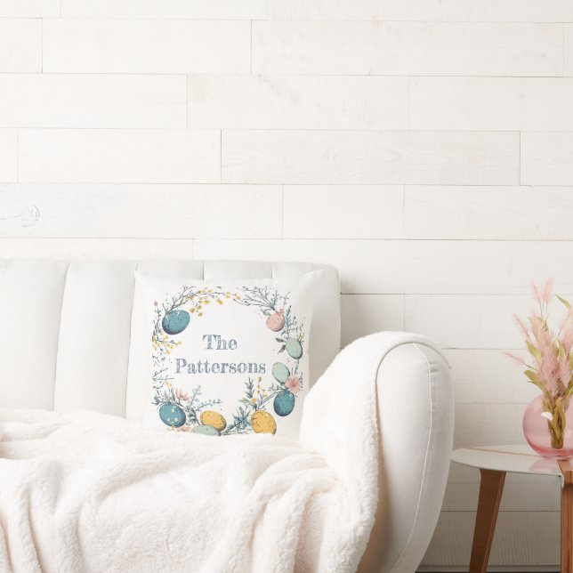 Personalisierter Familienname Blumeneier Ostern Kissen (Liege)