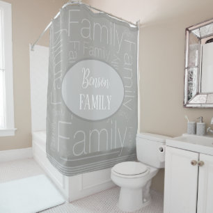 Personalisierter Familienname Chic Grau Duschvorhang