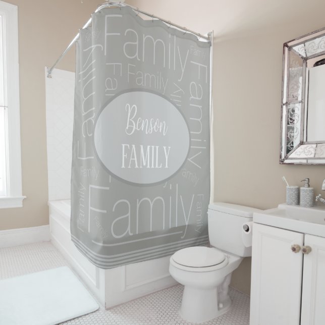 Personalisierter Familienname Chic Grau Duschvorhang (Beispiel)