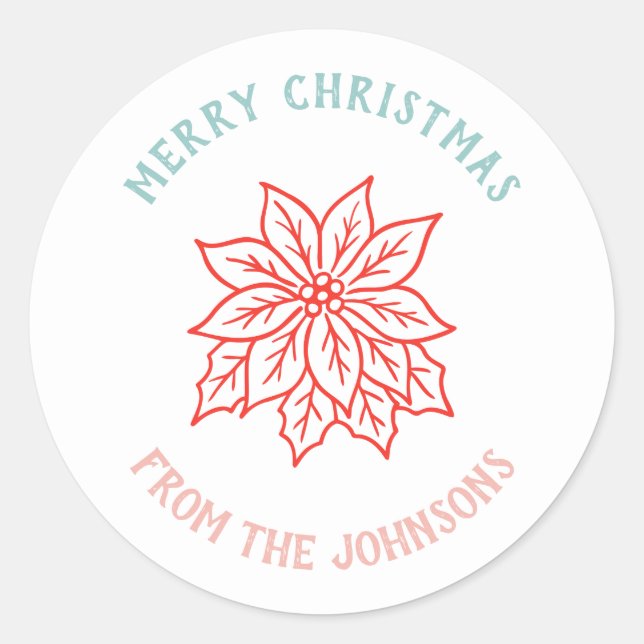 Personalisierter Familienname Frohe Weihnachten Bl Runder Aufkleber (Vorderseite)