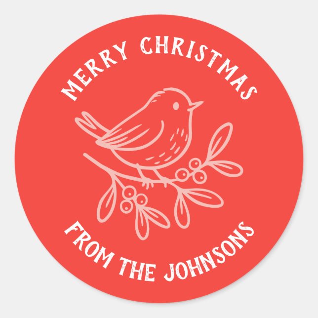 Personalisierter Familienname Frohe Weihnachten Ro Runder Aufkleber (Vorderseite)