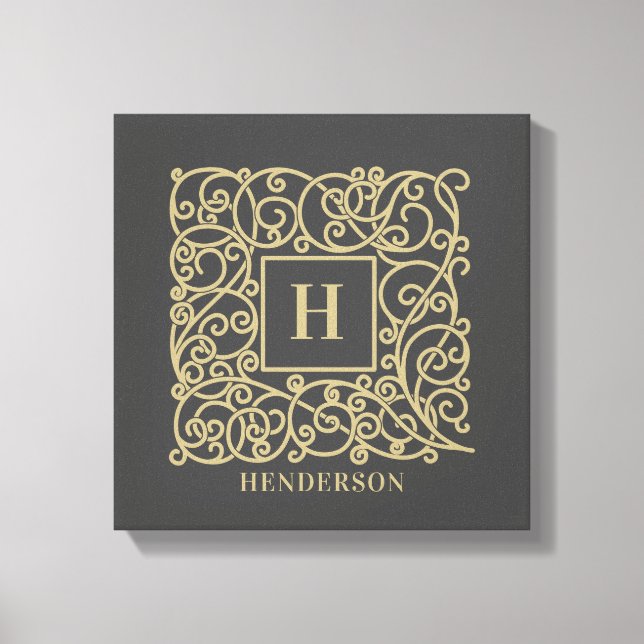Personalisierter Familienname Gold Monogram Leinwanddruck (Vorderseite)