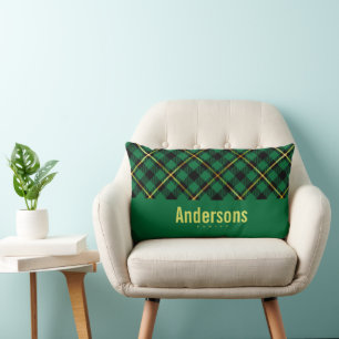 Personalisierter Familienname Grün Buffalo Plaid Lendenkissen