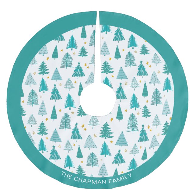 Personalisierter Familienname Grüner Aquamariner W Polyester Weihnachtsbaumdecke (Vorderseite)