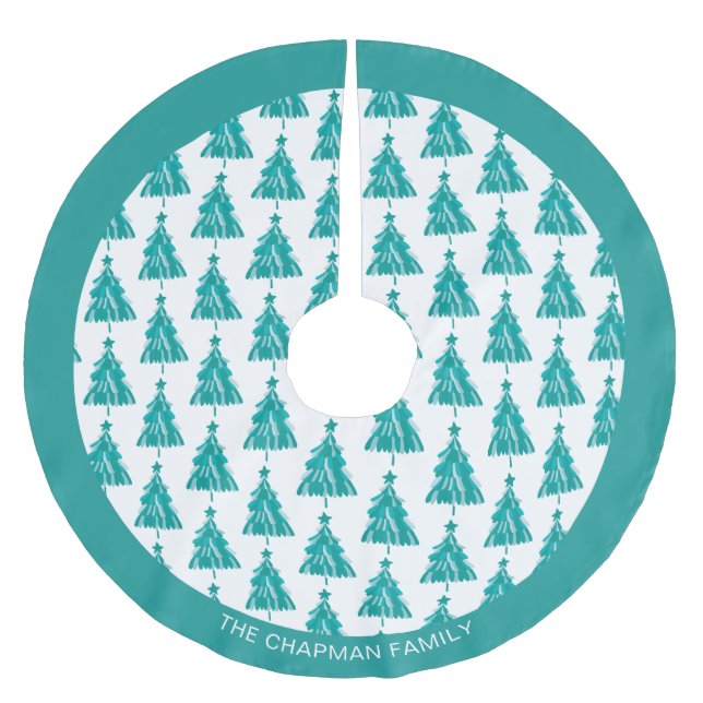 Personalisierter Familienname Grüner Aquamariner W Polyester Weihnachtsbaumdecke (Vorderseite)