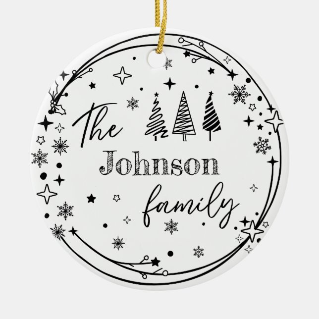 Personalisierter Familienname Holiday Keepake Keramik Ornament (Vorne)
