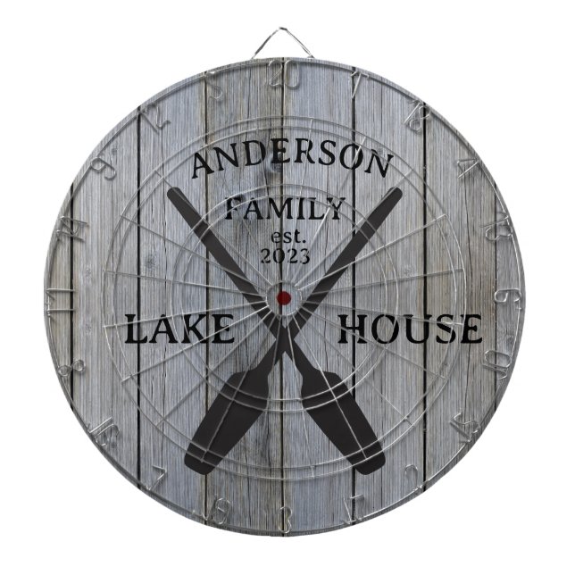 Personalisierter Familienname Lake House Dartscheibe (vorne)