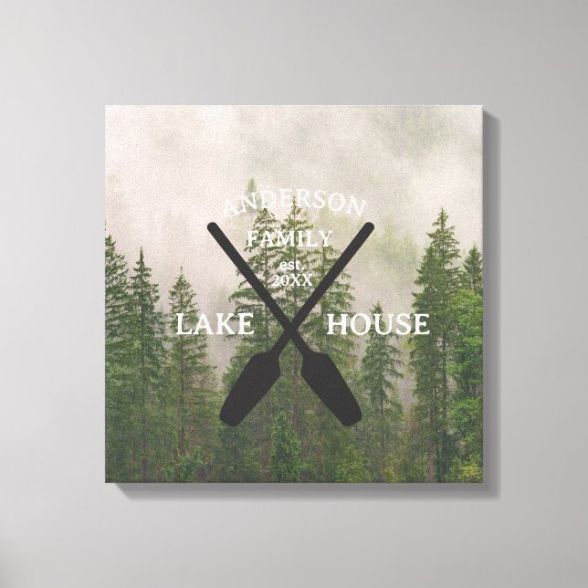 Personalisierter Familienname Lake House Leinwanddruck (Vorderseite)