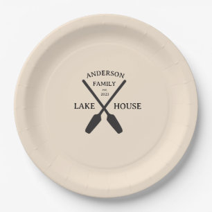 Personalisierter Familienname Lake House Pappteller