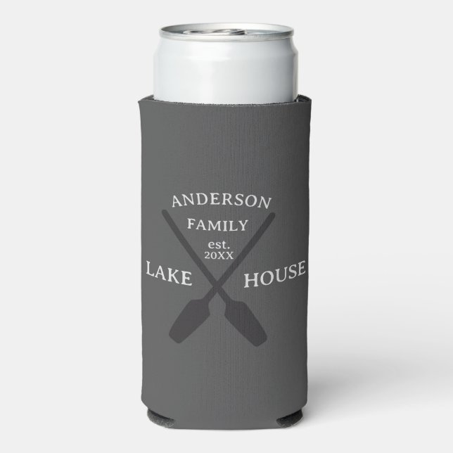 Personalisierter Familienname Lake House Selters Dosenkühler (Seltzer Rückseite)