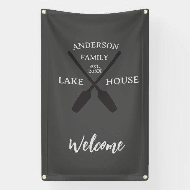 Personalisierter Familienname Lake House Willkomme Banner (Vertikal)