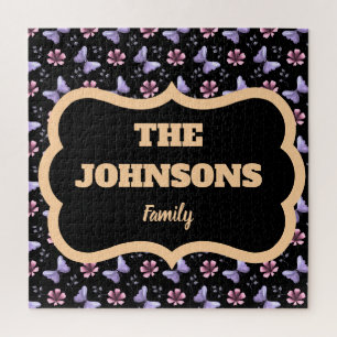 Personalisierter Familienname Lavendel Schmetterli Puzzle