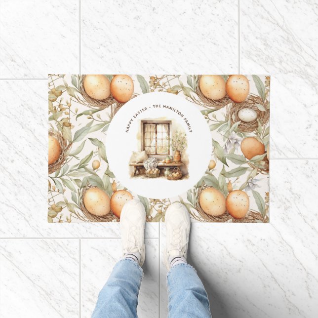 Personalisierter Familienname Osterbeige Fußmatte (Indoor)