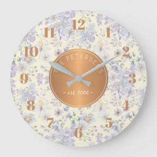 Personalisierter Familienname Pastell Floral Kupfe Große Wanduhr