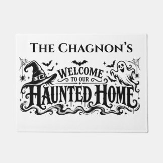 Personalisierter Familienname Spukhaus Halloween T Fußmatte