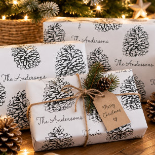 Personalisierter Familienname Tannenzapfen Weihnac Geschenkpapier