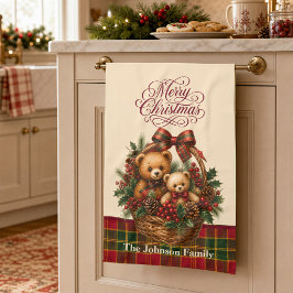 Personalisierter Familienname Teddybär Weihnachten Geschirrtuch