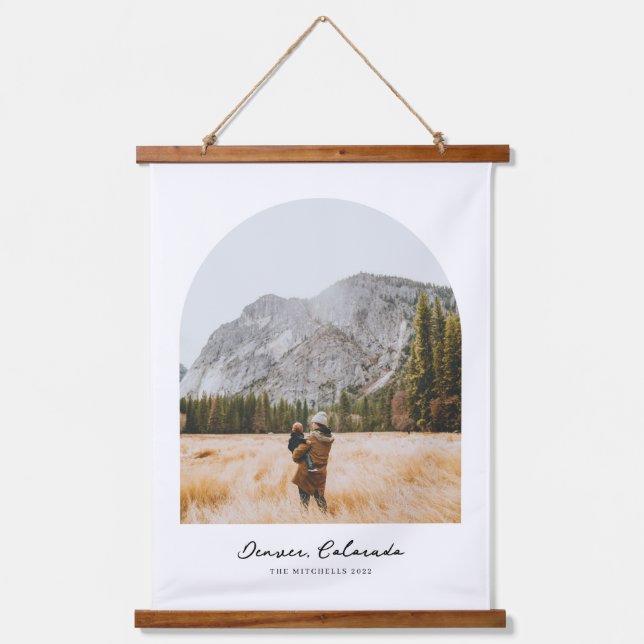 Personalisierter Familienname und Foto Art Print Wandteppich Mit Holzrahmen (Vorderseite)