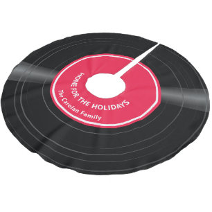 Personalisierter Familienname Vinyl Record Red Polyester Weihnachtsbaumdecke