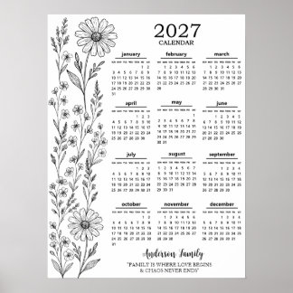 Personalisierter Familienname Wildblumen-Kalender Poster