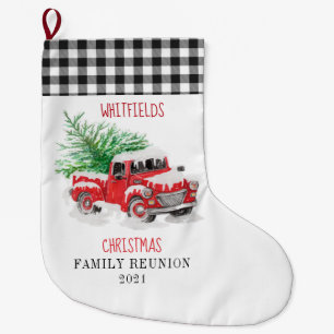 Personalisierter Familienroter LKW Großer Weihnachtsstrumpf
