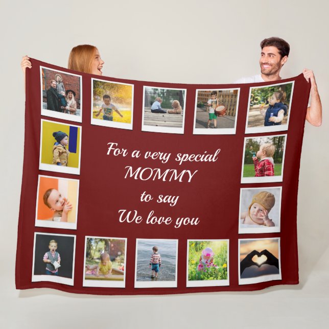 Personalisierter Family Square Foto Collage Rot Fleecedecke (Beispiel)