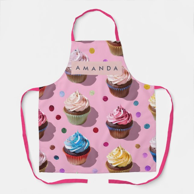 Personalisierter Fantasie-Regenbogen-Cupcake-Konfe Schürze (Vorderseite)