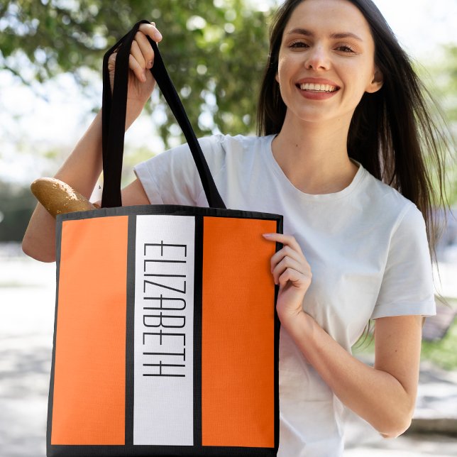 Personalisierter Farbblock Monogramm Orange (Modern Color Block Personalized Monogram Orange Tote Bag)