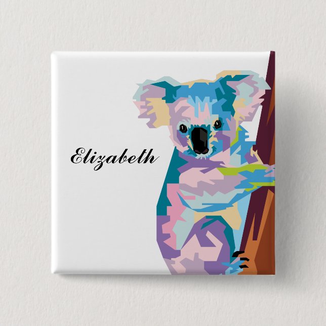 Personalisierter farbenfroher Pop Art Koala Button (Vorderseite)