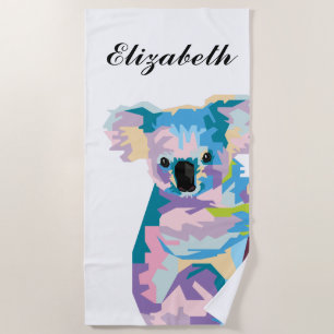 Personalisierter farbenfroher Pop Art Koala Strandtuch