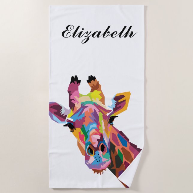 Personalisierter farbenfroher Pop Giraffe Strandtuch (Vorderseite)