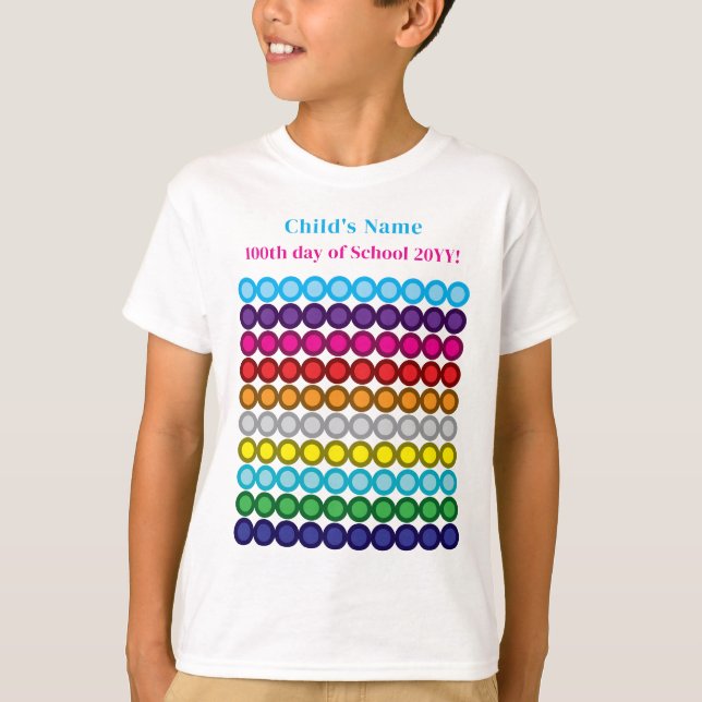 Personalisierter farbiger 100. Schultag T-Shirt (Vorderseite)