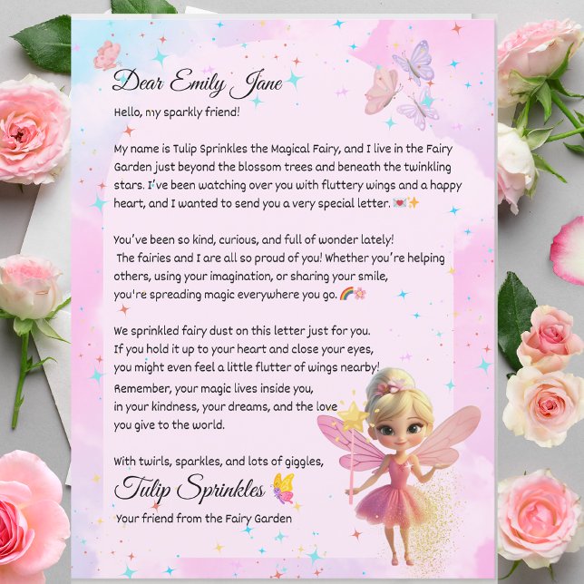Personalisierter Feenbrief für Mädchen – Benutzerd (Personalized Fairy Letter for Girls – Custom Name, Magical Note from the Fairy Garden)