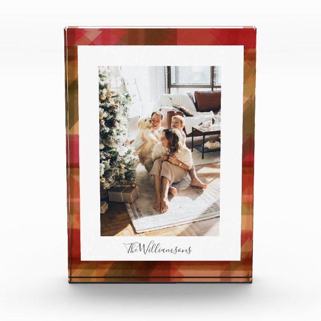 Personalisierter Feiertag Warm Karierte Familienro Fotoblock (Vorderseite)