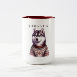 Personalisierter Festlicher Siberian Husky Zweifarbige Tasse