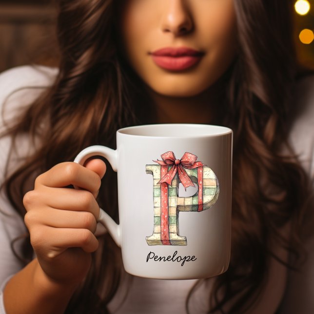 Personalisierter festlicher Weihnachtsmonogramm-P- Kaffeetasse (Personalized Festive Christmas Monogram P Mug)
