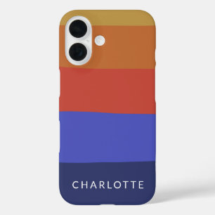 Personalisierter, fett gestreifter warmer Rot-Blau iPhone 16 Hülle