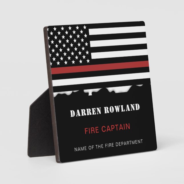 Personalisierter Feuerwehrhelfer mit dünner roter  Fotoplatte (Vorderseite)