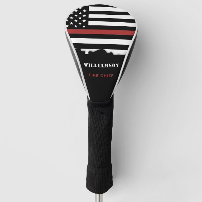 Personalisierter Feuerwehrhelfer mit dünner roter  Golf Headcover (Vorderseite)