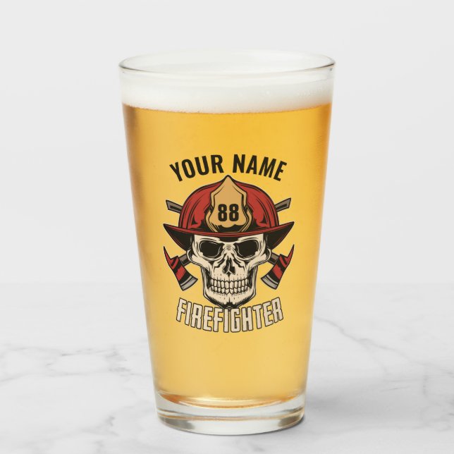 Personalisierter Feuerwehrmann Feuerwehr Schädel F Glas (Vorne (Gefüllt))