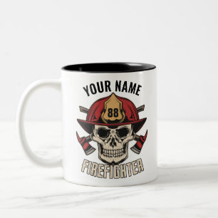 Personalisierter Feuerwehrmann Feuerwehr Schädel F Zweifarbige Tasse