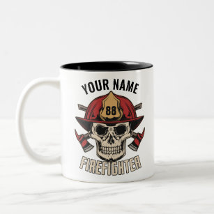 Personalisierter Feuerwehrmann Feuerwehr Schädel F Zweifarbige Tasse