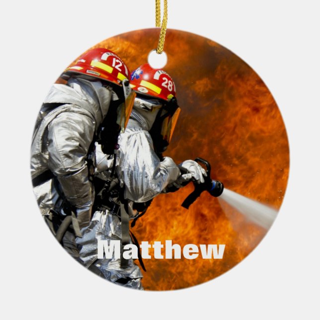 Personalisierter Feuerwehrschmuck Keramikornament (Vorne)